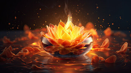 Wall Mural - spiritual wellness lotus warm candle - by generative ai