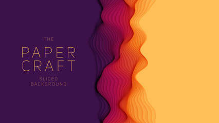 Wall Mural - violet to orange paper layers. 3d abstract gradient papercut. colorful origami shape concept