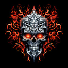 Wall Mural - Skull and Flames tshirt tattoo design dark art illustration isolated on black