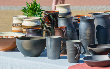 Clay pottery ceramic for sale on market .