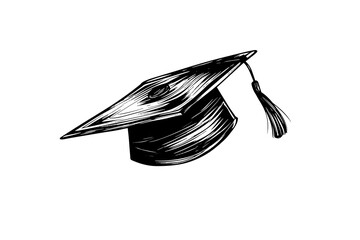 graduation hat hand drawing vintage engraving vector illustration.