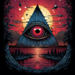 The occult eye scary night illustration