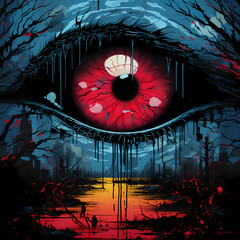 The occult eye scary night illustration