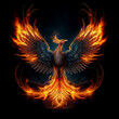 Abstract mythical phoenix bird with outstretched wings created from flames