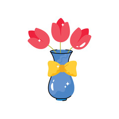 Flower pot doodle vector outline Sticker. EPS 10 file