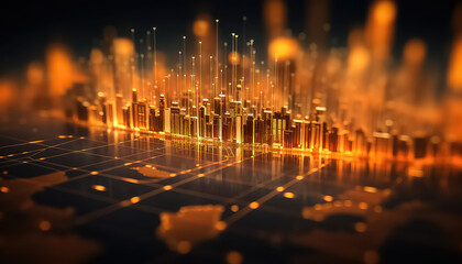 Wall Mural - Modern city with wireless network connection and cityscape concept in orange light.