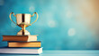 Back to school - banner with golden cup and copyspace background.