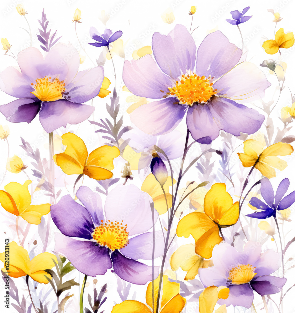 Watercolor seamless pattern watercolor floral border, in the style of pastel on white background.