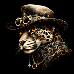 Wall Mural - Cheetah wearing steampunk hat and google glasses