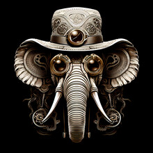 Elephant Wearing Steampunk Hat And Google Glasses
