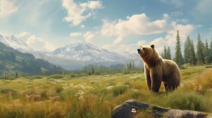 Wall Mural - brown bear in the mountains