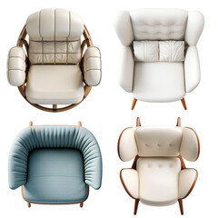 Modern Leather Armchairs Set. Top Plan View. Interior Mockup. Ai Generative