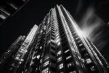 Fototapeta Londyn - Black and white photo of high-rise buildings in Hong Kong.