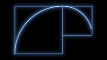 2d Blue Glow Line Animation Of Golden Ratio Fibonacci Sequence Golden Number On A Black Background Fitting For Overlay Layer Or Compositing