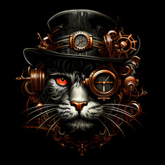 Wall Mural - panther wearing steampunk hat google glass