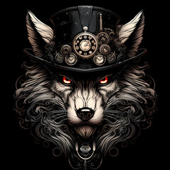 Wall Mural - wolf wearing steampunk hat google glass