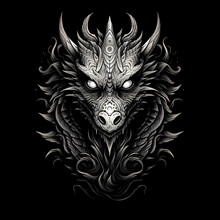 Dragon Head Black And White Tattoo Illustration