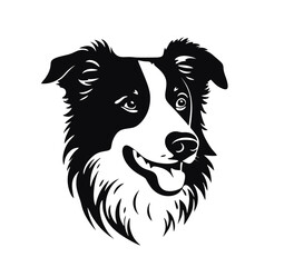 Wall Mural - vector isolated one single sitting border collie dog head front view black and white bw two colors s