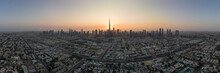 Aerial View Of Sunrise Over Dubai, United Arab Emirates, Middle East