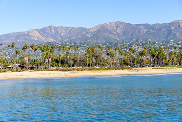 View of Santa Barbara beach from the pier on a sunny autumn morning