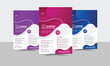 Creative business flyer template design set with violet, blue, and pink colors variation. organic shape modern creative unique idea cover brochure a4 size half page flyer background for company	