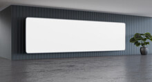 Empty Wall Luminous Wide Screen LED Banner, Indoor Screen Billboard Mockup, 3D Render
