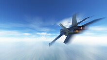 Fighter Jet Moving Fast With Fast Motion Movement Bluring. 3D Illustration.