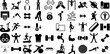 Big Set Of Exercise Icons Set Hand-Drawn Linear Concept Pictogram Health, Courage, Silhouette, Icon Signs For Apps And Websites