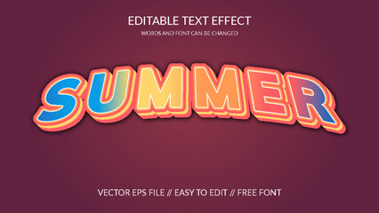 Wall Mural - Summer 3D Vector Eps Editable Text Effect Template Design