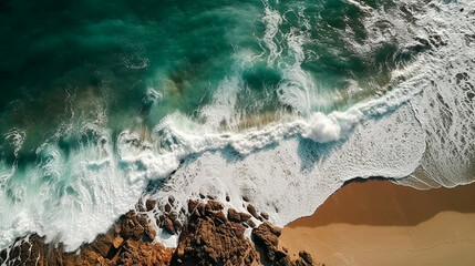 Wall Mural - overhead view of crashing waves on the shoreline