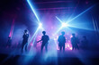 © J S - Korean K-pop band silhouette performing music on live stage in retro pink and blue light with copy space