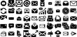 Mega Collection Of Mail Icons Pack Black Drawing Silhouettes Mark, Correspondence, Finance, Steal Doodles Vector Illustration