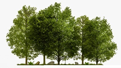 Wall Mural - Tree line footage isolated on white background, 3d illustration rendering