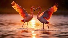 Pink Flamingo On The Water