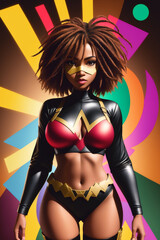 African american superhero. Portrait of black woman n fantastic costume. Generative AI.