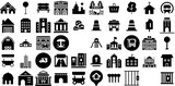 Fototapeta  - Big Collection Of Town Icons Pack Solid Modern Clip Art District, Residential, Symbol, Icon Buttons For Apps And Websites