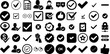 Massive Collection Of Yes Icons Pack Flat Drawing Symbol Yes, Stroke, Brush, Mark Glyphs Isolated On White Background