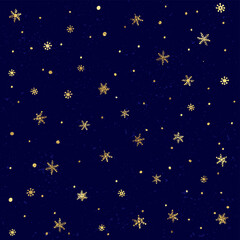Wall Mural - seamless pattern with snow and golden snowflakes. christmas and new year blue background.