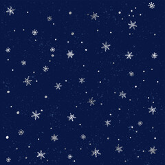 Wall Mural - seamless pattern with snow and silver snowflakes. christmas and new year blue background.