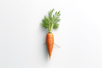 Wall Mural - On a white backdrop, a cutout of a carrot vegetable with leaves is seen. made using generative AI tools