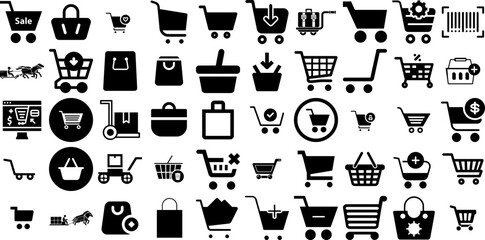 Huge Collection Of Cart Icons Collection Solid Modern Web Icon Symbol, Mark, Baggage, Icon Doodles For Computer And Mobile