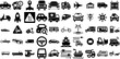 Big Collection Of Transportation Icons Bundle Hand-Drawn Black Infographic Signs Set, Funicular, Global, Bus Symbol Isolated On Transparent Background