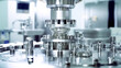 Pharmaceutical manufacturing machine. Automated industrial equipment at pharmaceutical factory. Pharmacy industry equipment.

