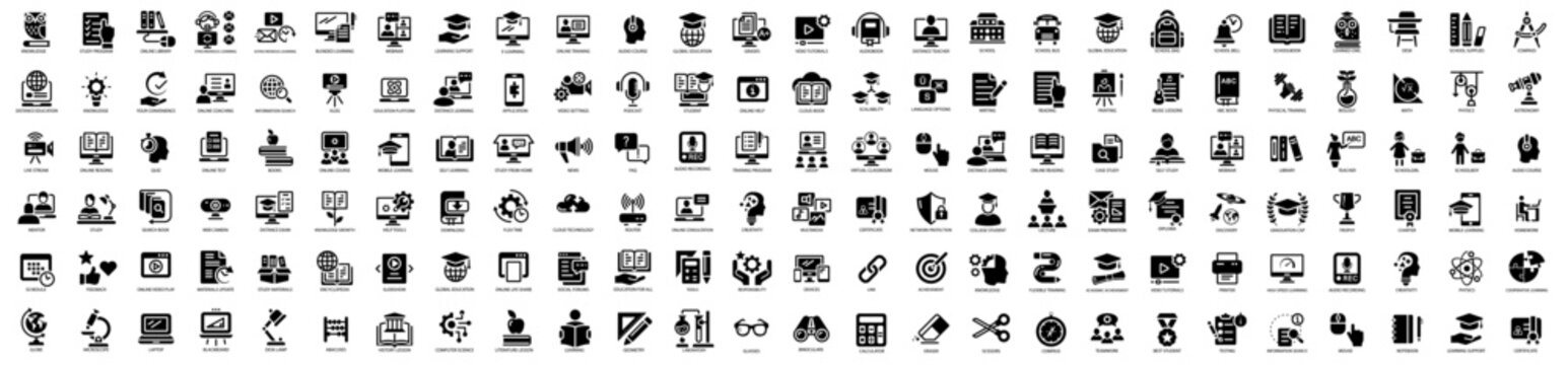 Wall Mural -  - E-learning, online education elements icon set, school education. Simple vector illustration. Mega set 156 in 1
