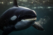 Orca whale with a fish in its mouth, Whale, bokeh Generative AI