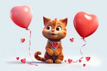 Wall Mural - An endearing cartoon of a cat for Valentines Day. for Valentines Day, animals