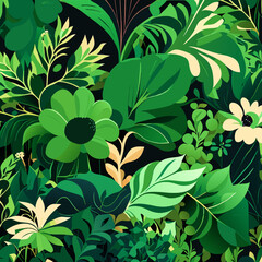 Naklejka na meble Seamless pattern with green leaves and flowers. Vector illustration.