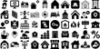 Huge Collection Of House Icons Bundle Solid Design Pictogram Roof, Silhouette, Mark, Tool Symbol For Computer And Mobile
