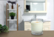 The luxury lighting aromatic scent glass candle display in the luxury design white toilet bathroom to creat relax and good scent cozy ambient on holiday
