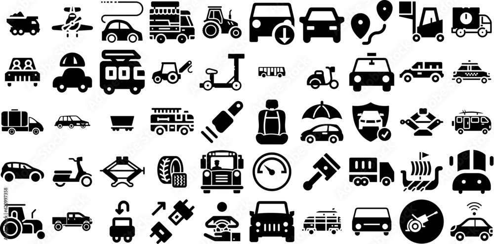 Massive Set Of Vehicle Icons Set Solid Drawing Signs Icon, Holiday ...